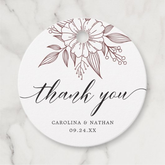 シンプルエレガントフローラ結婚のサンキューレッド フェイバータグ (正面)