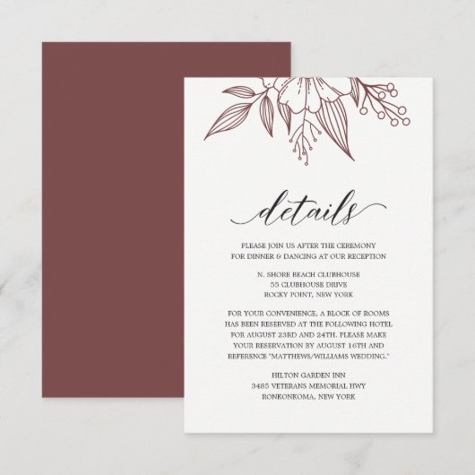 シンプルエレガントフローラ結婚の赤エンクロージャカード エンクロージャーカード (正面/裏面)