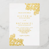 シンプルエレガントフローラ結婚サマー実在金ゴールド 箔招待状 (正面)