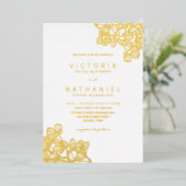 シンプルエレガントフローラ結婚サマー実在金ゴールド 箔招待状 (立ち正面)