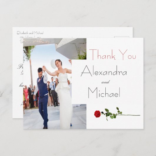 シンプルエレガントフローラ結婚サンキューカード ポストカード (正面/裏面)