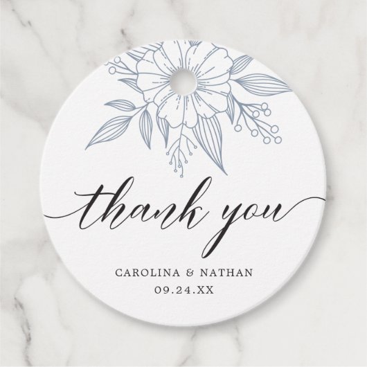 シンプルエレガントフローラ結婚サンキューブルー フェイバータグ (正面)