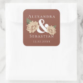 シンプルエレガントフローラ結婚式の日付の保存 スクエアシール (バッグ)