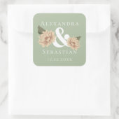 シンプルエレガントフローラ結婚式の日付の保存 スクエアシール (バッグ)