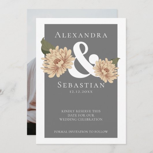 シンプルエレガントフローラ結婚式の日付の保存 セーブザデート (正面/裏面)