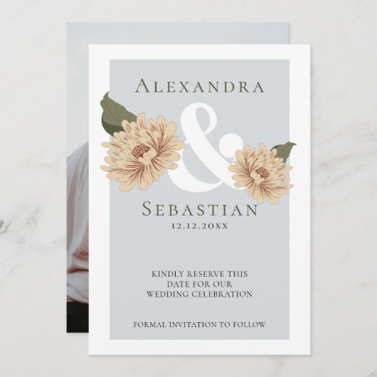 シンプルエレガントフローラ結婚式の日付の保存 セーブザデート (正面/裏面)