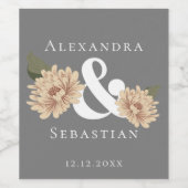 シンプルエレガントフローラ結婚式の日付の保存 ワインラベル (シングルラベル)