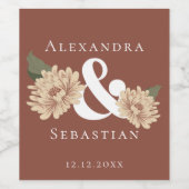 シンプルエレガントフローラ結婚式の日付の保存 ワインラベル (シングルラベル)