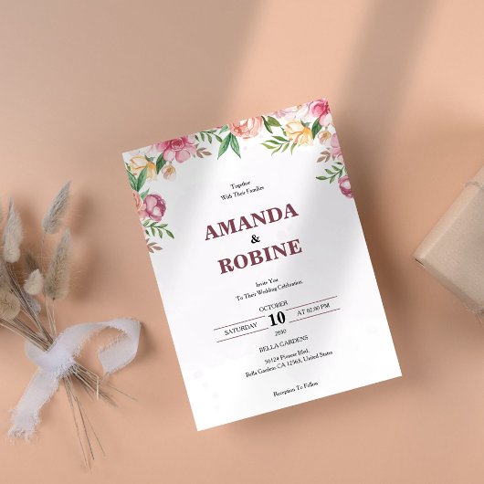 シンプルエレガントフローラ結婚式招待状 招待状