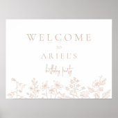 シンプルエレガントフローラ誕生日ウェルカムサイン ポスター (正面)