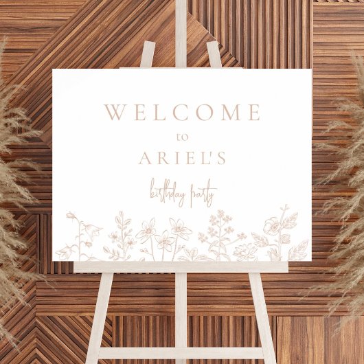 シンプルエレガントフローラ誕生日ウェルカムサイン ポスター