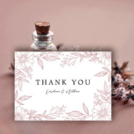 シンプルエレガントフローラ赤面ピ結婚ンク サンキューカード