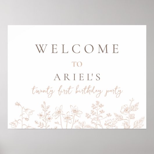 シンプルエレガントフローラ21歳の誕生日ウェルカムサイン ポスター (正面)