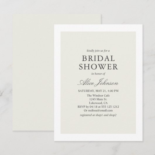 シンプルエレガントブライダルシャワー インビテーションポストカード (正面/裏面)