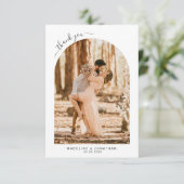 シンプルエレガントブラックスクリプトフォトドア結婚ズ サンキューカード (スタンド正面)