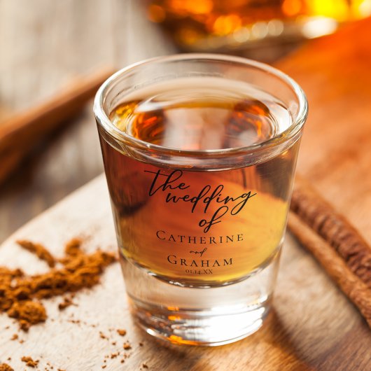 シンプルエレガントブラックタイポグラフィカスタム結婚式 ショットグラス