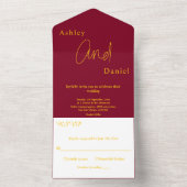 シンプルエレガントブルゴーニュと金ゴールドモダン結婚ズ オールインワン招待状 (内側)