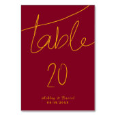 シンプルエレガントブルゴーニュと金ゴールドモダン結婚ズ テーブルナンバー (正面)