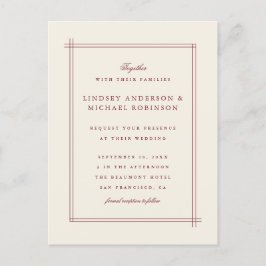シンプルエレガントブルゴーニュ&パールアイボリー結婚ズ インビテーションポストカード