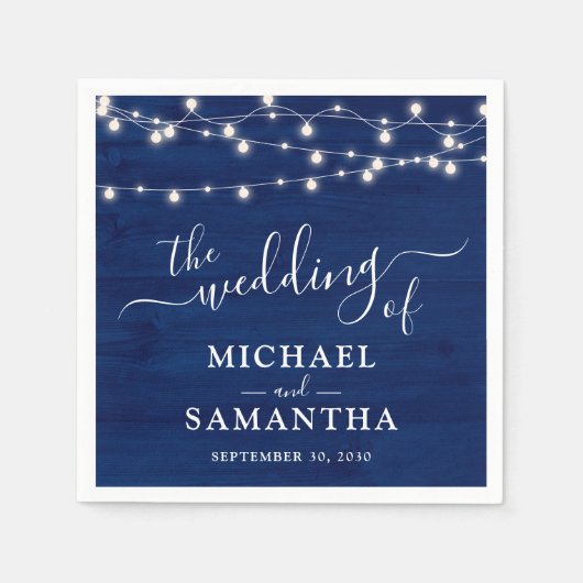 シンプルエレガントブルーウッド素朴結婚ズ スタンダードカクテルナプキン (正面)