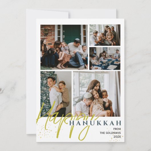 シンプルエレガントブルーハッピーハヌッカフォトコラージュ シーズンカード (正面)