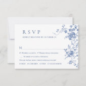 シンプルエレガントブルーフランスのガーデン結婚フローラ 出欠カード (正面)