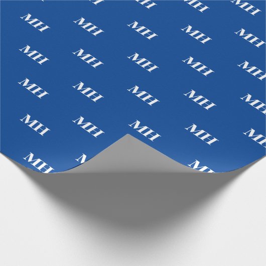 シンプルエレガントブルーホワイトモノグラムモノグラムの ラッピングペーパー (角)