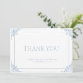 シンプルエレガントブルー&ホワイトリージェンシー結婚エラ サンキューカード (スタンド正面)