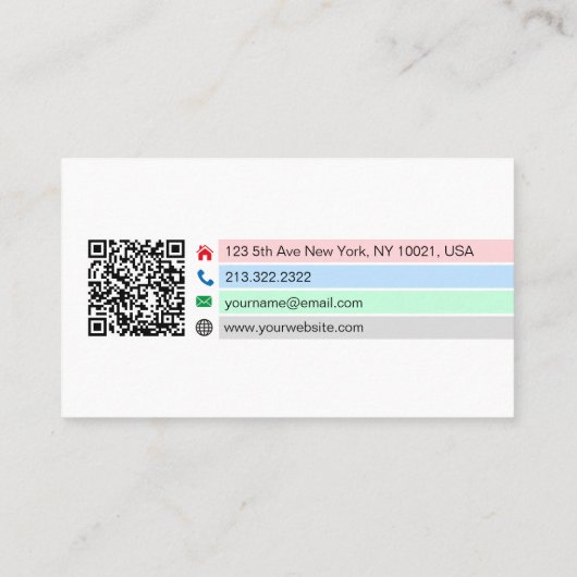 シンプルエレガントプロフェッショナルカラフル写真QRコード 名刺 (裏面)