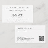 シンプルエレガントプロフェッショナルミニマルQRコードモダン 割引カード (正面/裏面)