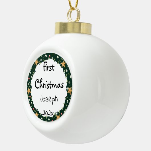 シンプルエレガントベビーカスタマイズ初めてのクリスマス セラミックボールオーナメント (右)