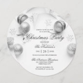 シンプルエレガントホワイトとシルバーのクリスマスパーティー 招待状 (正面/裏面)