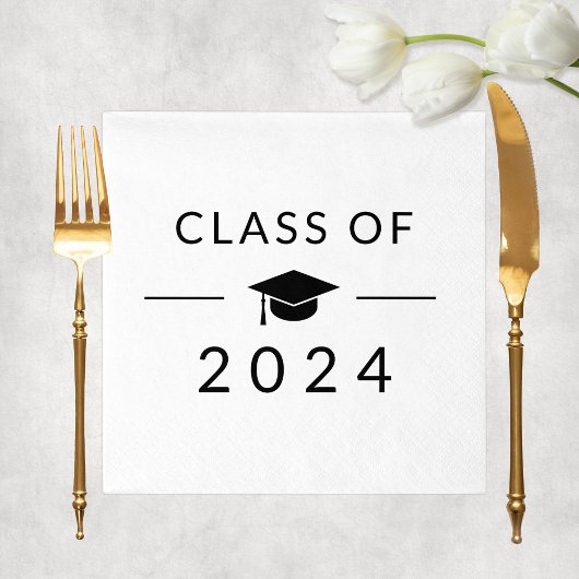 シンプルエレガントホワイトクラス2025卒業パーティー スタンダードランチョンナプキン