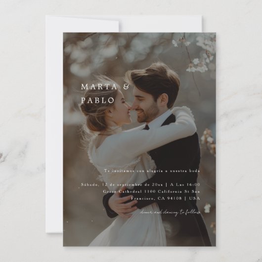 シンプルエレガントボダスペインの結婚の写真オーバーレイ 招待状 (裏面)