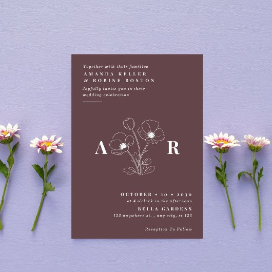 シンプルエレガントポピー花結婚式招待状 招待状