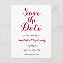 シンプルエレガントマルサラ白い結婚式の日付を保存 ポストカード