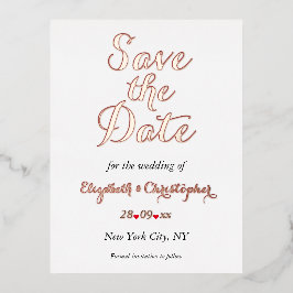 シンプルエレガントマルサラ白い結婚式の日付を保存 箔招待状ポストカード