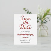 シンプルエレガントマルサラ白い結婚式の日付を保存 箔招待状ポストカード (立ち正面)