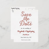 シンプルエレガントマルサラ白い結婚式の日付を保存 箔招待状ポストカード (正面/裏面)