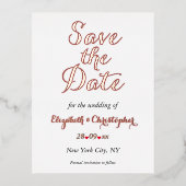 シンプルエレガントマルサラ白い結婚式の日付を保存 箔招待状ポストカード (正面)