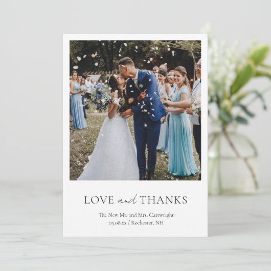 シンプルエレガントミニマクラシックルの写真結婚の サンキューカード (スタンド正面)