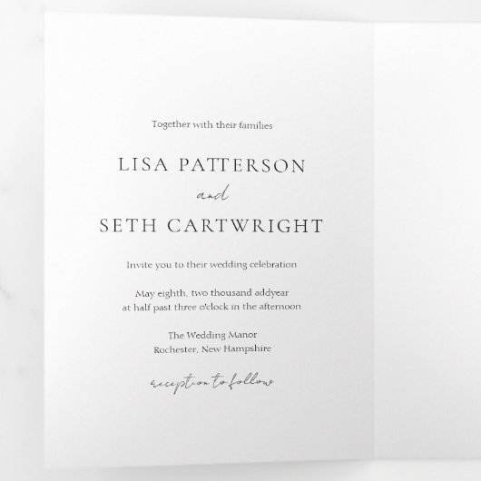 シンプルエレガントミニマクラシックルの写真結婚の 三つ折り招待状 (内部最初)