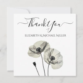 シンプルエレガントミニマリズム白黒ポピー サンキューカード