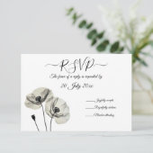 シンプルエレガントミニマリズム白黒ポピー 出欠カード (スタンド正面)