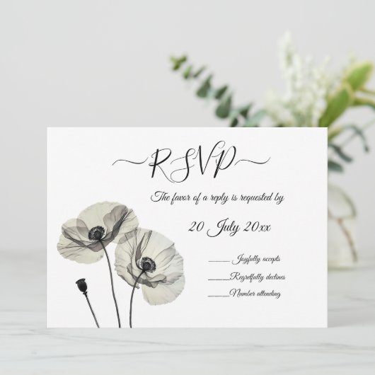 シンプルエレガントミニマリズム白黒ポピー 招待状 (スタンド正面)