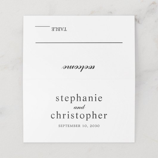 シンプルエレガントミニマルスクリプトの黒い名結婚前 プレイスカード (外部開封)