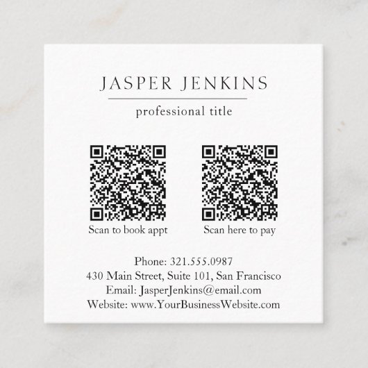 シンプルエレガントミニマルプロフェッショナルモダンQRコード スクエア名刺 (正面)