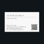 シンプルエレガントミニマルプロフェッショナルモダンQRコード 名刺<br><div class="desc">ビジエレガントャースと白黒シンプルのデザインを備えたミニマル名刺。右伝統的にqrコーモダンドの機能を持つレイアウトQRコードを生成するためにウェブサイトのURLを追加するか、デザイン編集ツールでそれを削除する。背面には、スクリプト内のタグラインやその他の情報がエレガントある。このプロフェッショナル名刺は、あらゆる種類のビジネスに幅広く使用できる。</div>