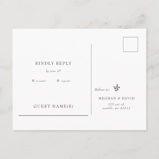 シンプルエレガントミニマルモダンボタニカルRSVP インビテーションポストカード (裏面)