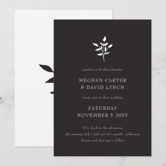 シンプルエレガントミニマルモダンボタ結婚ニカル 招待状 (正面/裏面)